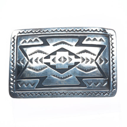 Vintage Navajo rug pattern sterling silver rectangle belt buckle