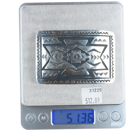 Vintage Navajo rug pattern sterling silver rectangle belt buckle