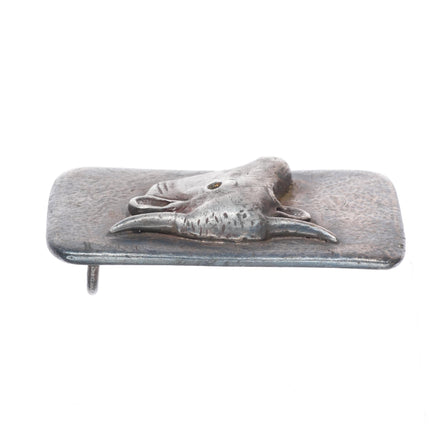 c1940's Heavy vintage southwestern sterling silver 3D Bull belt buckle