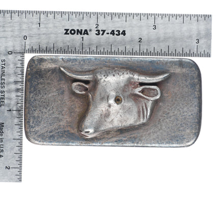 c1940's Heavy vintage southwestern sterling silver 3D Bull belt buckle