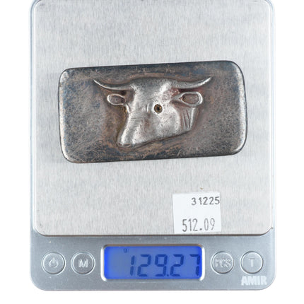 c1940's Heavy vintage southwestern sterling silver 3D Bull belt buckle