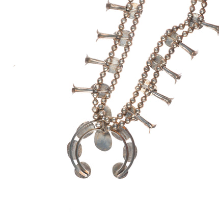 Vintage Navajo sterling silver turquoise squash blossom necklace handmade beads