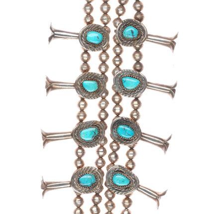 Vintage Navajo sterling silver turquoise squash blossom necklace handmade beads