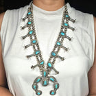 Vintage Navajo sterling silver turquoise squash blossom necklace handmade beads