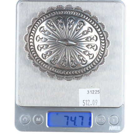 Vintage Navajo deep stamped sterling silver concho style belt buckle