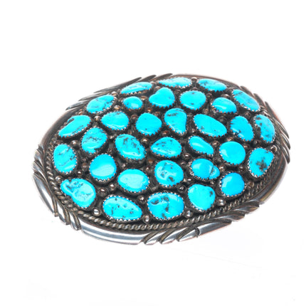 Vintage Navajo sterling silver Kingman turquoise cluster belt buckle