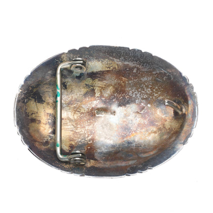 Vintage Navajo sterling silver Kingman turquoise cluster belt buckle