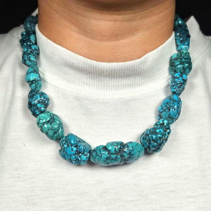 Artie Yellowhorse Navajo sterling silver spiderweb turquoise beaded necklace