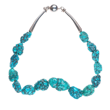 Artie Yellowhorse Navajo sterling silver spiderweb turquoise beaded necklace