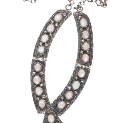 Big Vintage J Navajo sterling silver mother of pearl cluster necklace