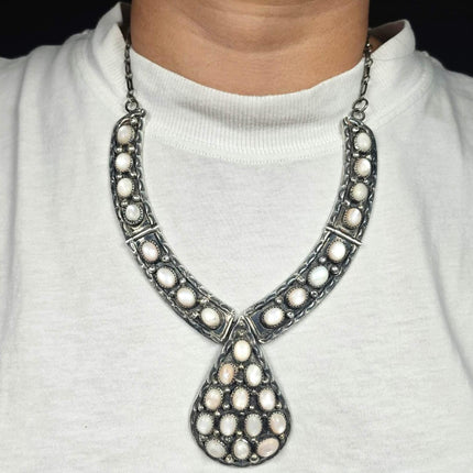 Big Vintage J Navajo sterling silver mother of pearl cluster necklace