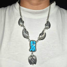 Vintage EB Navajo sterling silver Kingman turquoise necklace with feathers