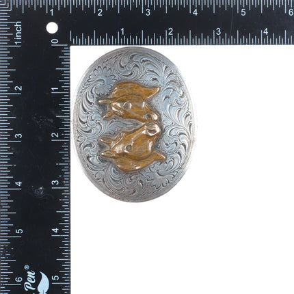 SSS Vintage Southwestern sterling silver horse busts cowboy/cowgirl belt buckle