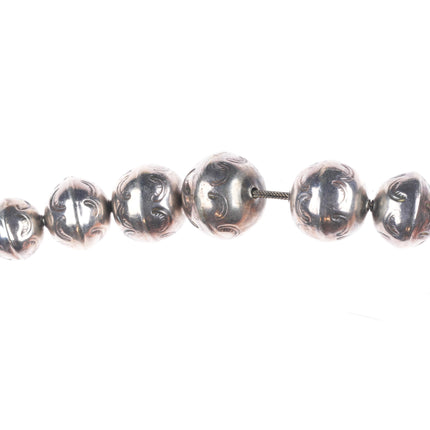 17.5" c1950 Vintage Navajo pearl sterling silver hand stamped beaded necklace