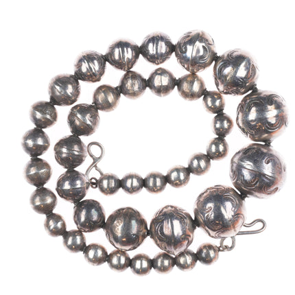 17.5" c1950 Vintage Navajo pearl sterling silver hand stamped beaded necklace