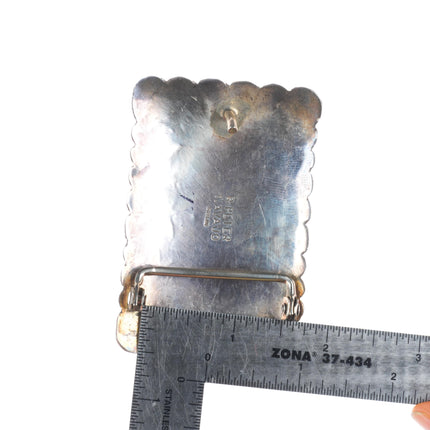 R Peter Navajo sterling silver 3 stone turquoise belt buckle