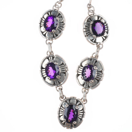 Vintage HJ Navajo sterling silver amethyst gemstone necklace