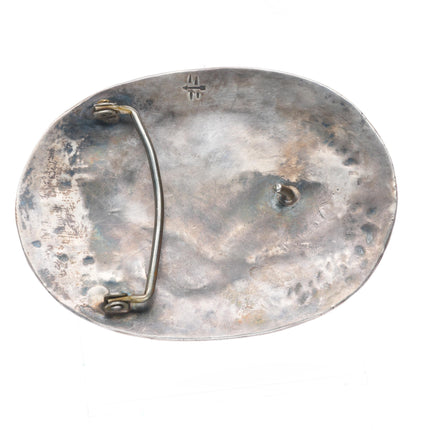 Vintage Navajo sterling silver Ironwood/mother of pearl cacti belt buckle