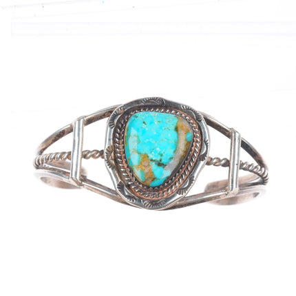 6" Vintage Navajo sterling silver turquoise cuff bracelet rope bezel
