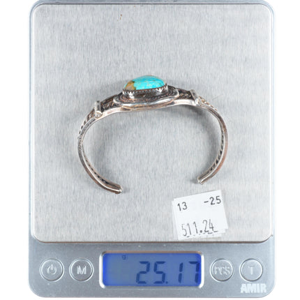 6" Vintage Navajo sterling silver turquoise cuff bracelet rope bezel