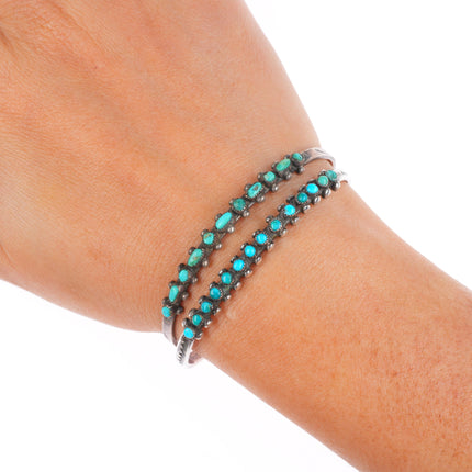6" c1940's Zuni dot-dot-dash/Snake eye turquoise sterling silver cuff bracelets