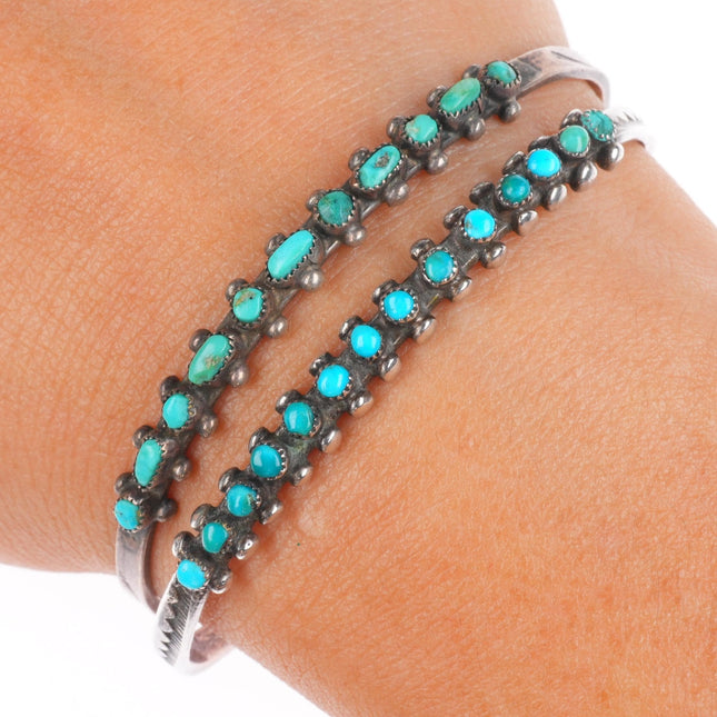 6" c1940's Zuni dot-dot-dash/Snake eye turquoise sterling silver cuff bracelets