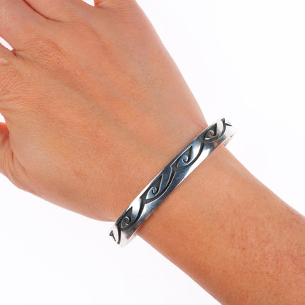 7.2" KL Hopi Overlay slim stacker cuff bracelet sterling silver