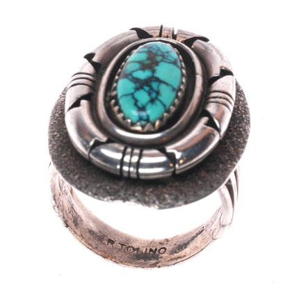 sz8 Rick Tolino Navajo sterling silver spiderweb turquoise ring
