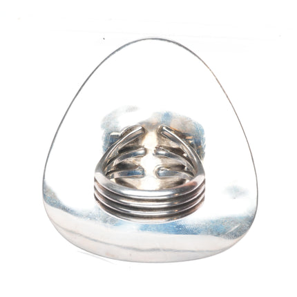 sz12 Big vintage Navajo sterling silver shield ring with overlay design