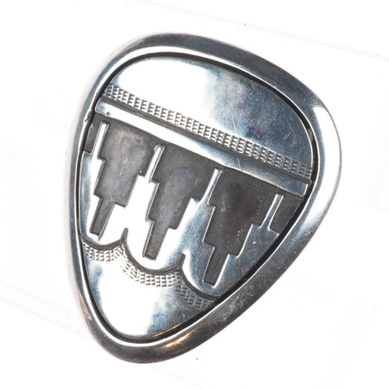 sz12 Big vintage Navajo sterling silver shield ring with overlay design