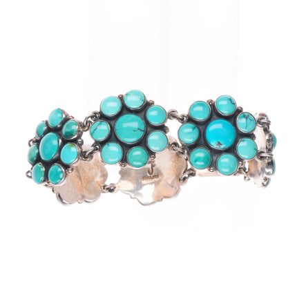 7.5" Federico Jimenez sterling silver turquoise flower cluster link bracelet