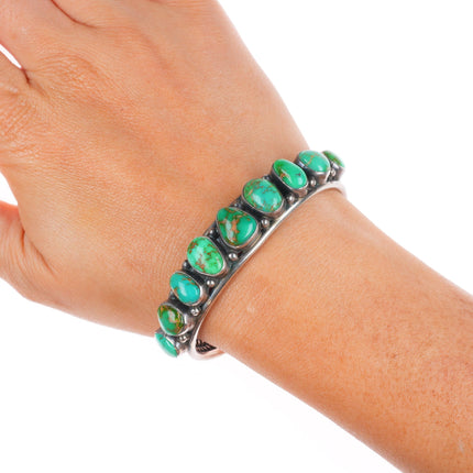 6.1" Carico Lake turquoise Nancy Custer Navajo sterling silver row cuff bracelet