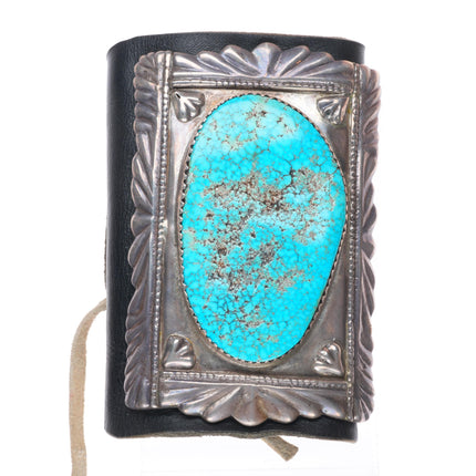 7.5" Vintage Zuni sterling silver spiderweb turquoise ketoh Bowguard bracelet