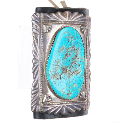 7.5" Vintage Zuni sterling silver spiderweb turquoise ketoh Bowguard bracelet