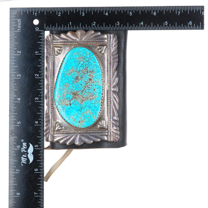 7.5" Vintage Zuni sterling silver spiderweb turquoise ketoh Bowguard bracelet