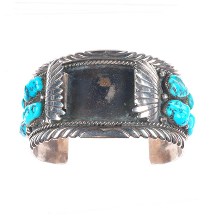 7.4" Roanhorse Navajo sterling silver turquoise cluster watch cuff bracelet