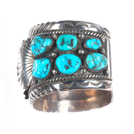 7.4" Roanhorse Navajo sterling silver turquoise cluster watch cuff bracelet