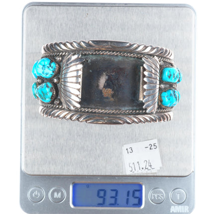 7.4" Roanhorse Navajo sterling silver turquoise cluster watch cuff bracelet