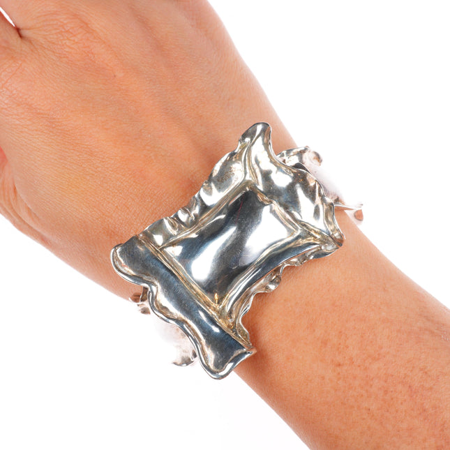 6.5" William and Shellie sterling silver brutalist hinged bangle bracelet