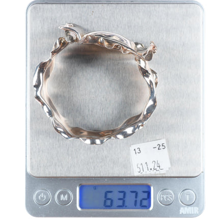 6.5" William and Shellie sterling silver brutalist hinged bangle bracelet