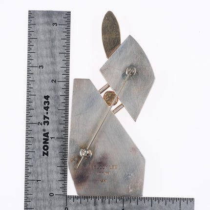 Buddy Lee Mossman Choctaw 14k gold, sterling silver lapis, fossilized coral pin