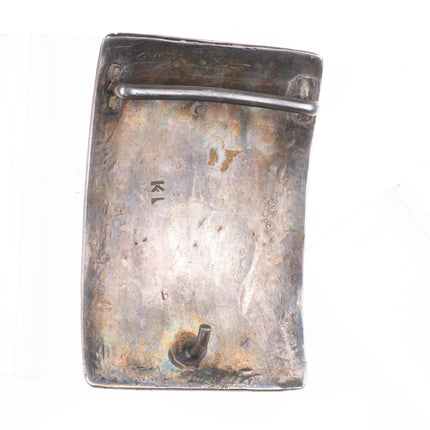 Vintage Navajo sterling silver turquoise chip inlay belt buckle KL