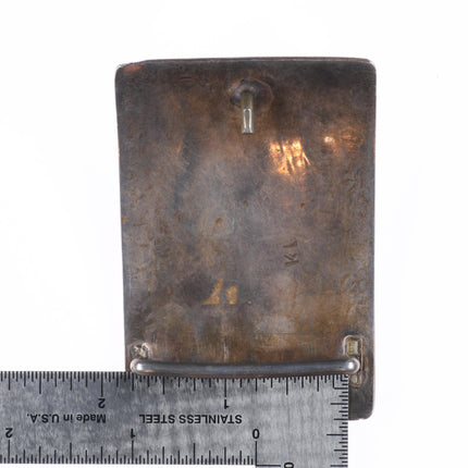 Vintage Navajo sterling silver turquoise chip inlay belt buckle KL