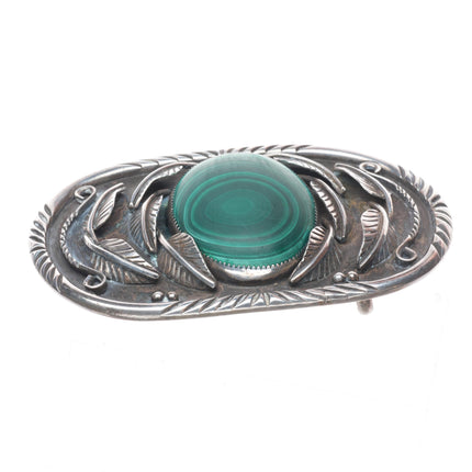 Vintage Navajo sterling silver malachite belt buckle
