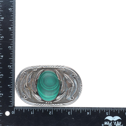 Vintage Navajo sterling silver malachite belt buckle