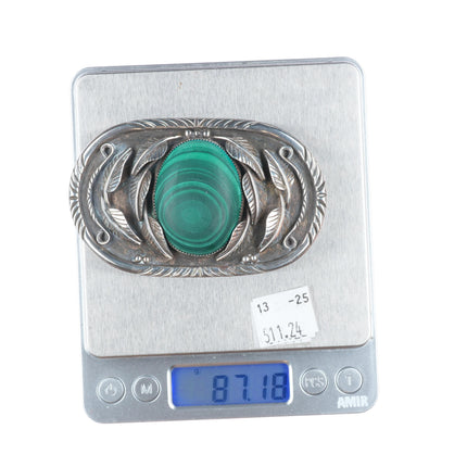 Vintage Navajo sterling silver malachite belt buckle