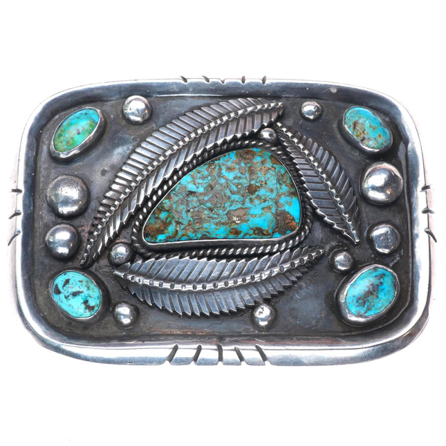 Vintage Southwester/Native American sterling silver turquoise belt buckle Eureka