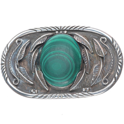 Vintage Navajo sterling silver malachite belt buckle