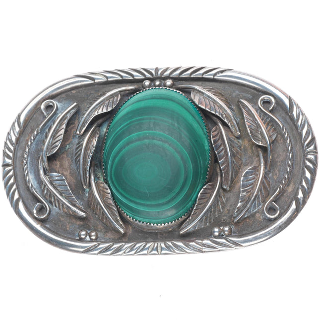 Vintage Navajo sterling silver malachite belt buckle