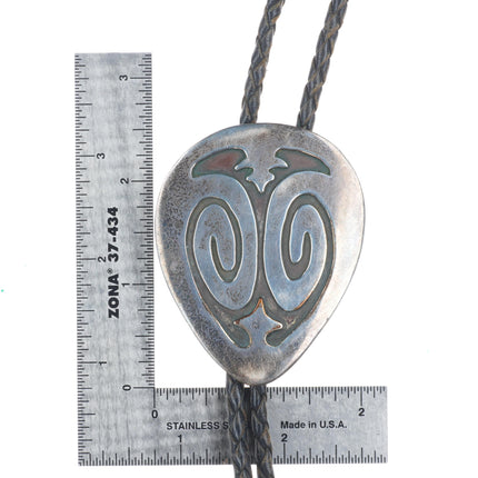 c1970 Navajo Vintage sterling silver large bolo tie in overlay style